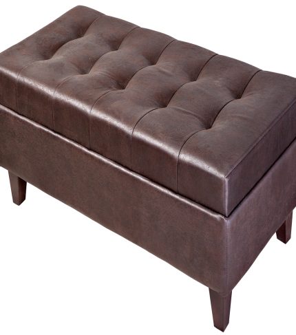 Two,Seater,Dark,Brown,,Faux,Leather,Bench,Ottoman,Upholstered,,With