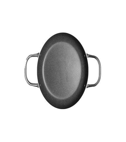 Granite frying pan isolated on white background.Cooking pot.High resolution photo.Top view. Mock-up.